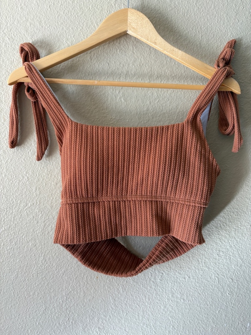 Rust Ribbed Crop Top Tie Strap Twist Back Knit Cami Cropped XS S